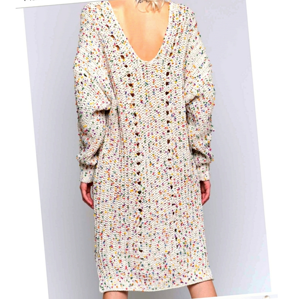 LAST 1! POL Confetti Sweater Dress Soft Chenille V Neck - Picture 2 of 8